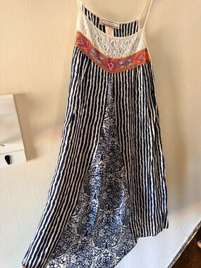 Flying Tomato Navy & White Boho Midi dress with Embroidered neckline